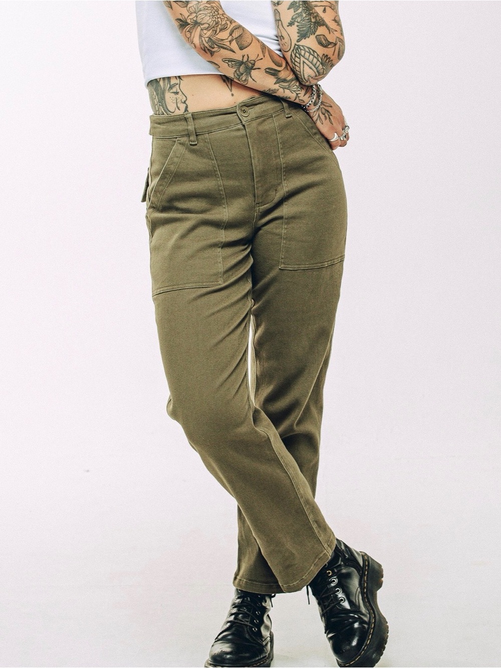 P&Co Service Fatigue High-Rise Pants in Olive Green Size 30 - Picture 5 of 9